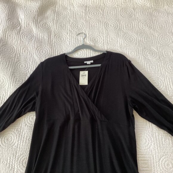 NWT J.Jill Black Midi Dress Size L Stretchy Knit Rayon Crossover Casual Surplice - Picture 12 of 12